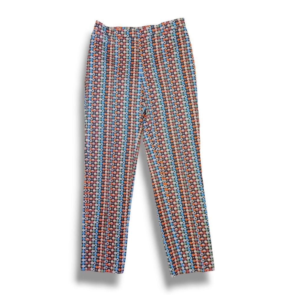 Akris Punto Record Print Straight Leg Cropped High Waist Pants US 4